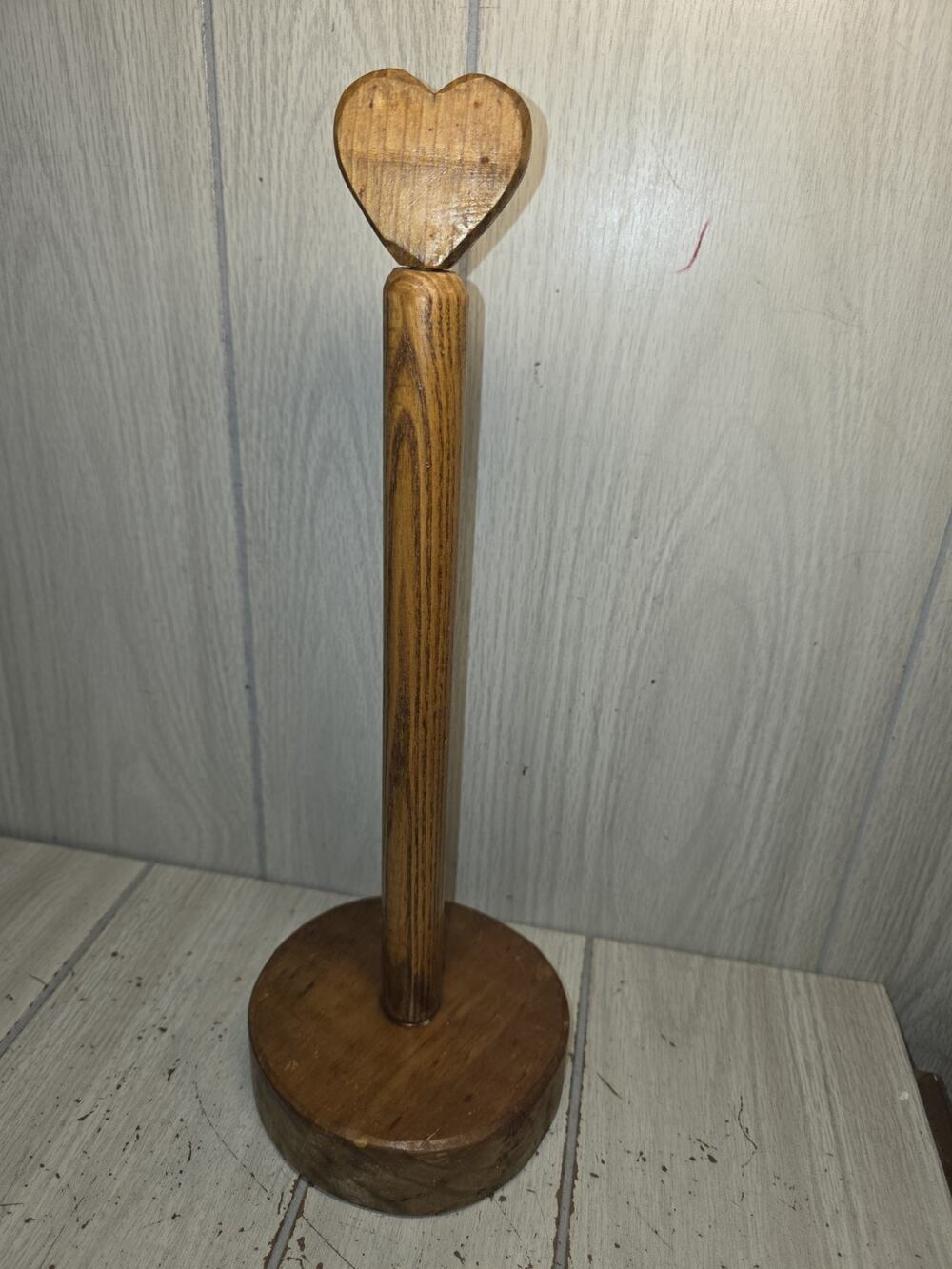 Vintage Handmade Heart Paper Towel Holder Signed Rustic Farmhouse Country 15"